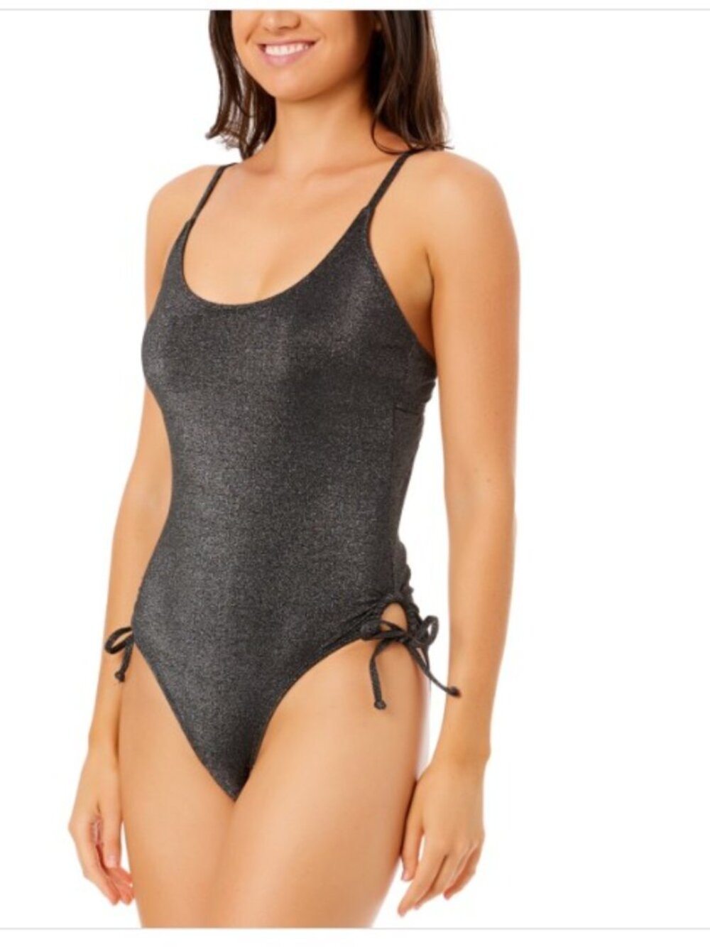 Salt + Cove Juniors' Lurex Open-Back Scoop-Neck One-Piece Swimsuit - Black